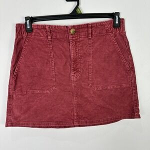 American Eagle Corduroy Mini Skirt 10 Red Stretch Retro 90s Parisian Earthy Prep